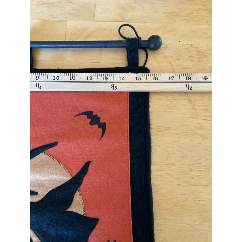 Halloween Witch Moon Felt Wall Hanging Banner Primitive Spooky  Orange Black